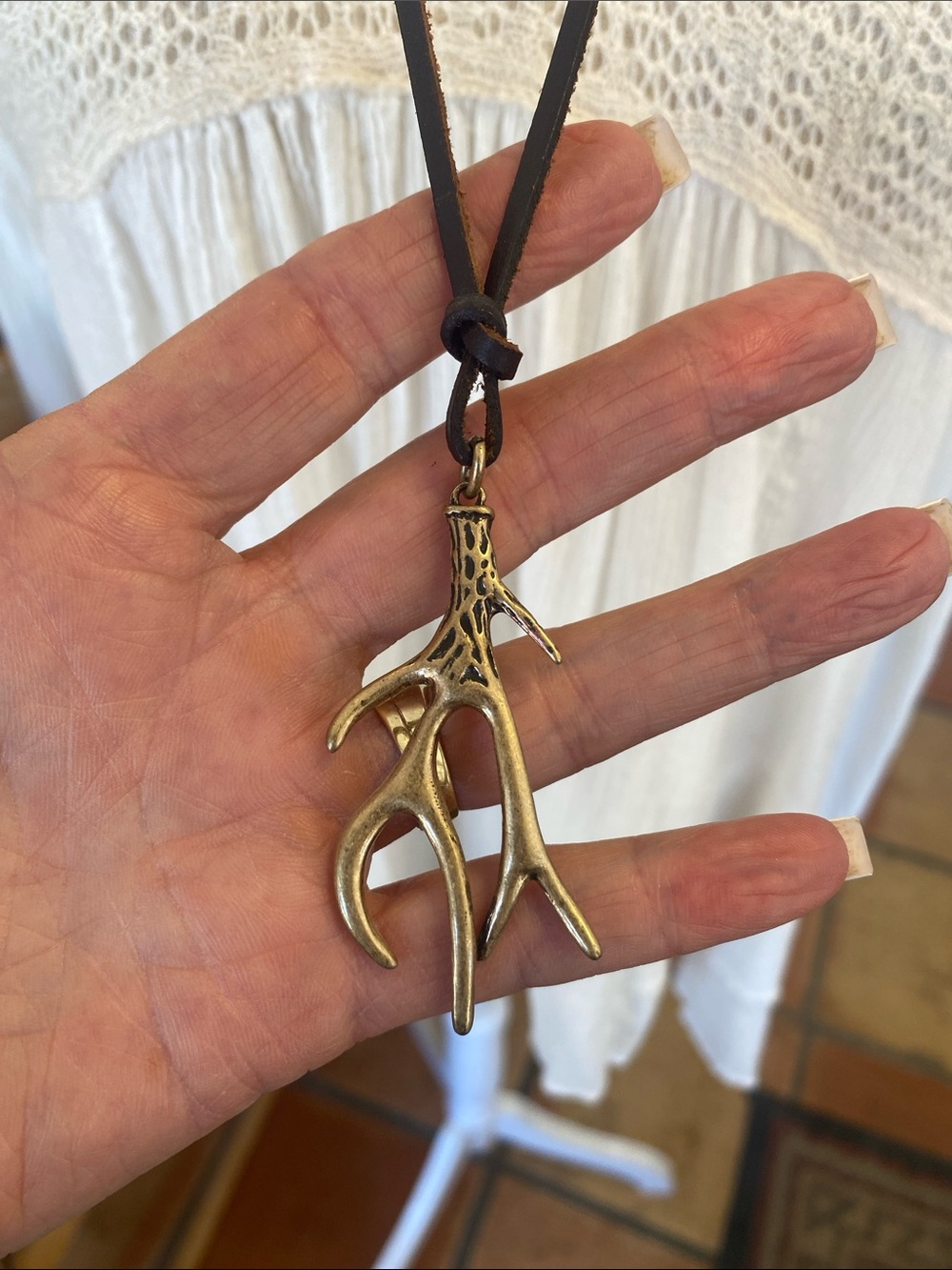 Antique Gold Antler Pendant Necklace - Women Jewelry